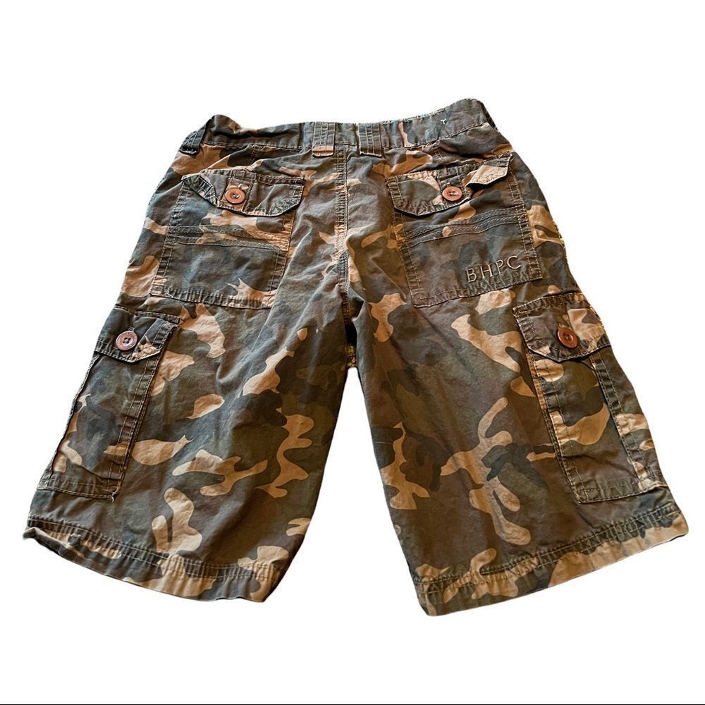 Beverly Hills Polo Club Boys Camo Cargo Shorts Size 10 Green Brown Multi-Pocket